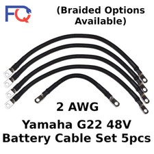 2 AWG Gauge Yamaha G22 48V 2003 and Up 5pcs Set Braided Golf Cart Battery Cable