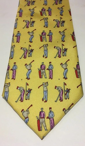 Corbata de golf Azalea seda de Como ~ Bellagio ~ ""Golfistas con palos"" ~ revestimiento de tienda de corbatas - Imagen 5 de 12