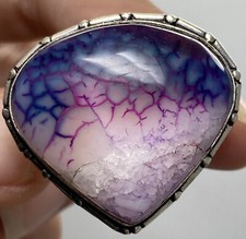 Fantastic Stunning Vintage Handmade 925 Silver Pink Agate Statement Ring sz 9