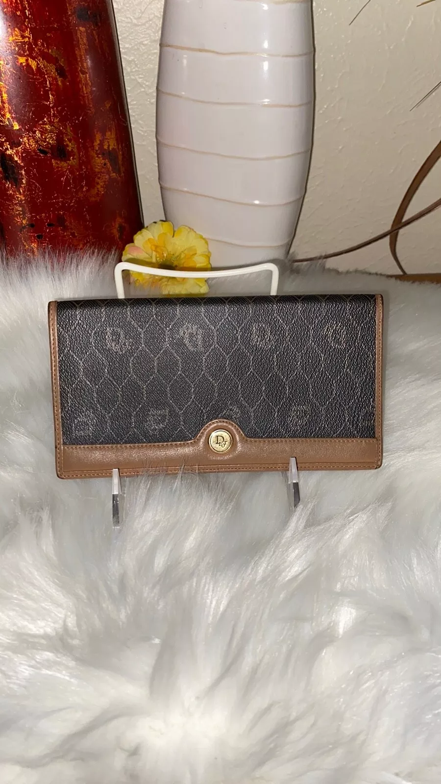 Authentic Dior Vintage Rare Honey comb monogram long wallet