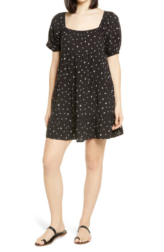 black puff sleeve babydoll dress Widow Brocade comfortable room throughout midsection ROW A Puff Sleeve Babydoll