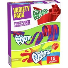 Fruit Roll-Ups, by the Foot, Gushers, Snacks Variety Pack, 16 ct
