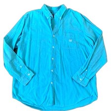 Chaps Casual Button Cotton Teal Blue Button Dress Shirt Size XL