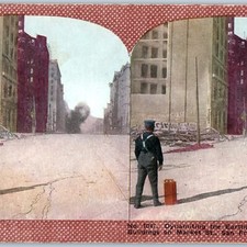 1906 San Francisco Earthquake Fire Dynamite Market St Stereoview Palo Alto V41