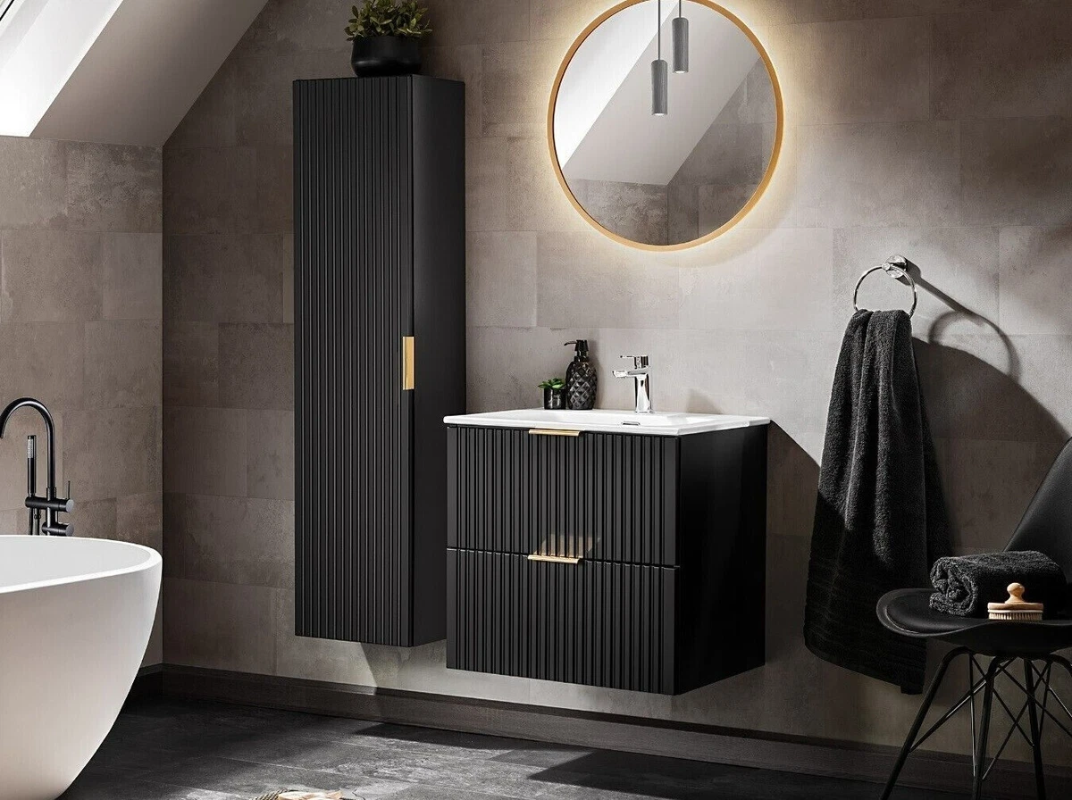 Bathroom Furniture Set Black 600 Vanity Sink Basin Tallboy Wall Cabinets Adel