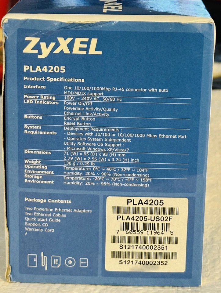 ZyXEL PLA4205 HD Powerline Adapter 500Mbps 2-Piece Ethernet Starter Kit - New - Image 3 of 3