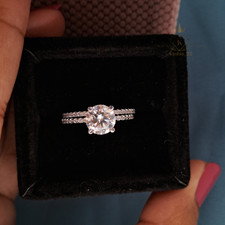 2.50 Carat Round Cut Moissanite Bridal Set Engagement Ring Solid 14K White Gold
