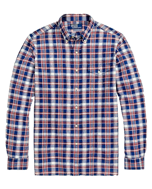 $148 Polo Ralph Lauren Men's, Classic Fit Madras Plaid Shirt, Mountauk Denim, L