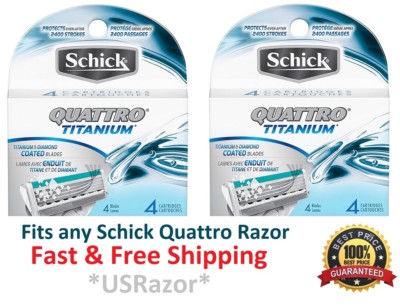 8 Schick Quattro Titanium Blades Cartridge Refills Fit Power Shaver Razor Quatro