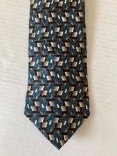 L' Homme Men's Necktie Tie Silk Black Tan Sea Green Geometric Made in USA