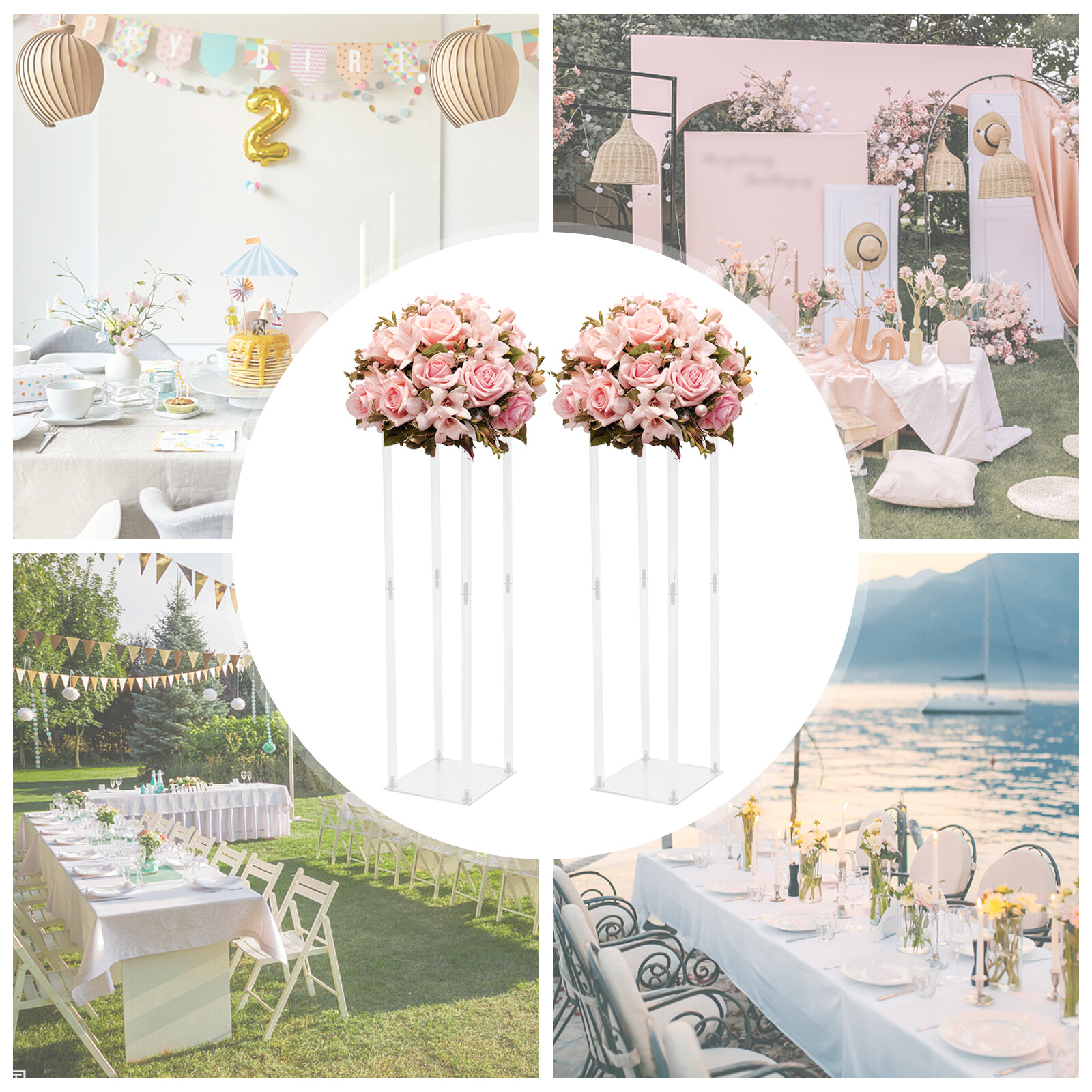 80cm Wedding Flower Stand Acrylic Geometric Vase Column Stand Party Decoration