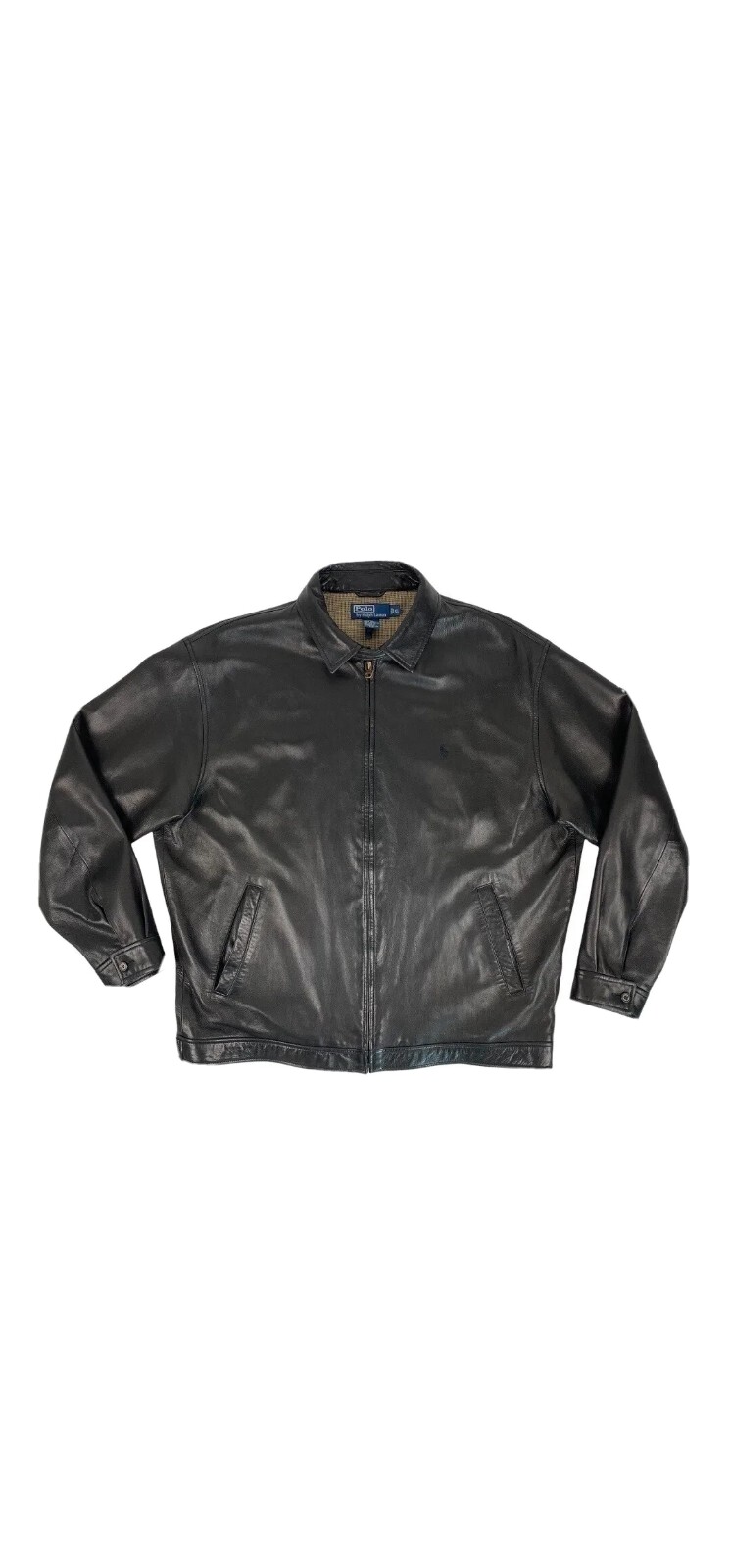 Polo Ralph Lauren Giacca in Pelle Cerniera Piena Piccolo Pony Nero Uomo XL