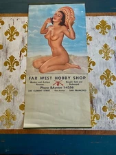 Orig SUN FUN Pin Up Litho Poster 50'S Woman Posing Nude FIREARMS GUNS SF