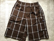 Shaka Wear Men's Brown Checkered Plaid Shorts W/Pockets Size Large