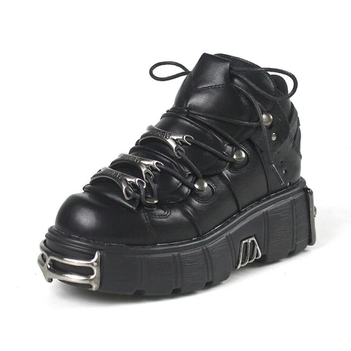 New Rock Boots mit metallischer schwarzer Lederplattform Schuhe - Bild 3 von 17