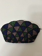 Vintage Neiman Marcus Beaded Purse Blue Green Silver Clutch Bag