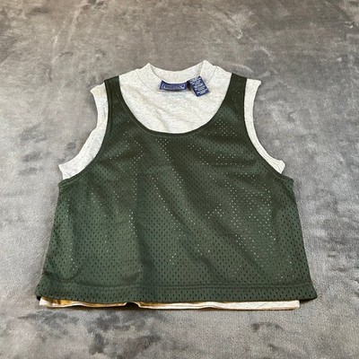 Basic Editions Youth Shirt Jersey Green Gray Sleeveless Vintage Kids Size 4/5