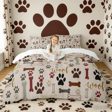 Homewish Dog Paw Print Duvet Cover Set King Sizebone Pattern Bedding Set 3Pcs