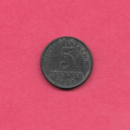 GERMANY GERMAN KM19 1921 G VF-VERY FINE CIRCULATED IRON  OLD 5 PFENNIG COIN