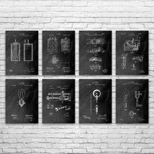 Thomas Edison Patent Wall Art Set of 8 Poster, Canvas or Framed Edison Wall Art