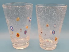 Pair of Crate & Barrel Zazz Multi Dot Millefiori Air Bubbles Highball Glasses 6"