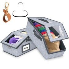 2 PCS Hat Organizer Storage Box for Closet, Stackable Hat Storage Box With Cl...