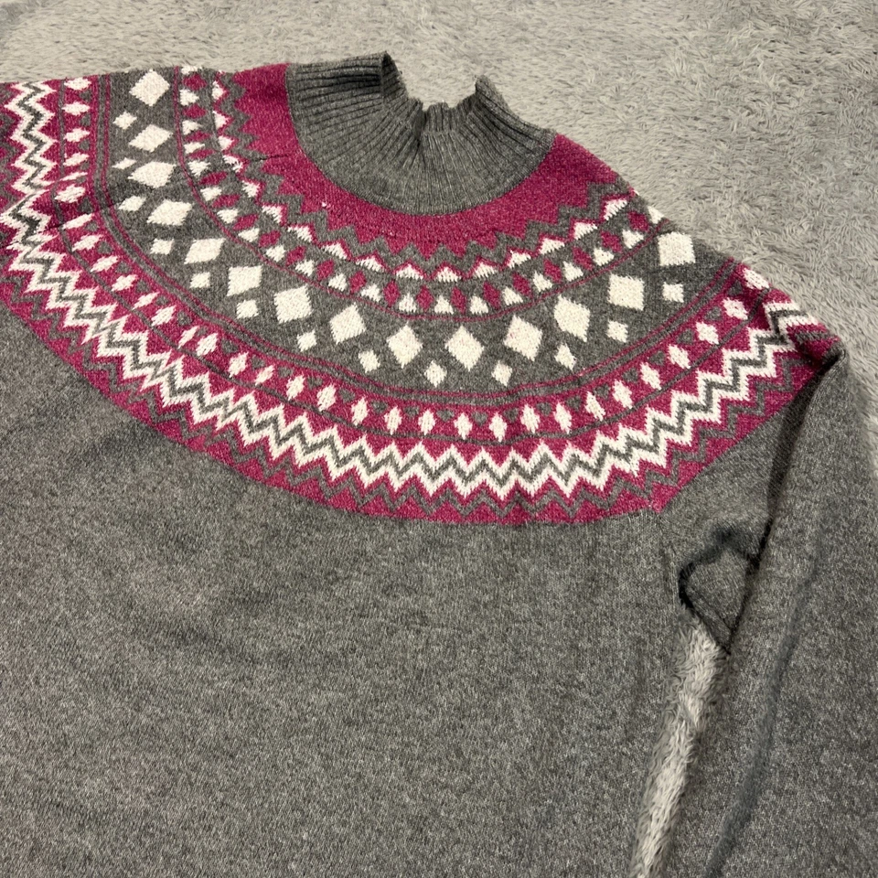 Suéter feminino Tahari Fair Isle 3X plus cinza rosa bainha com nervuras punhos pescoço simulado - Imagem 3 de 4