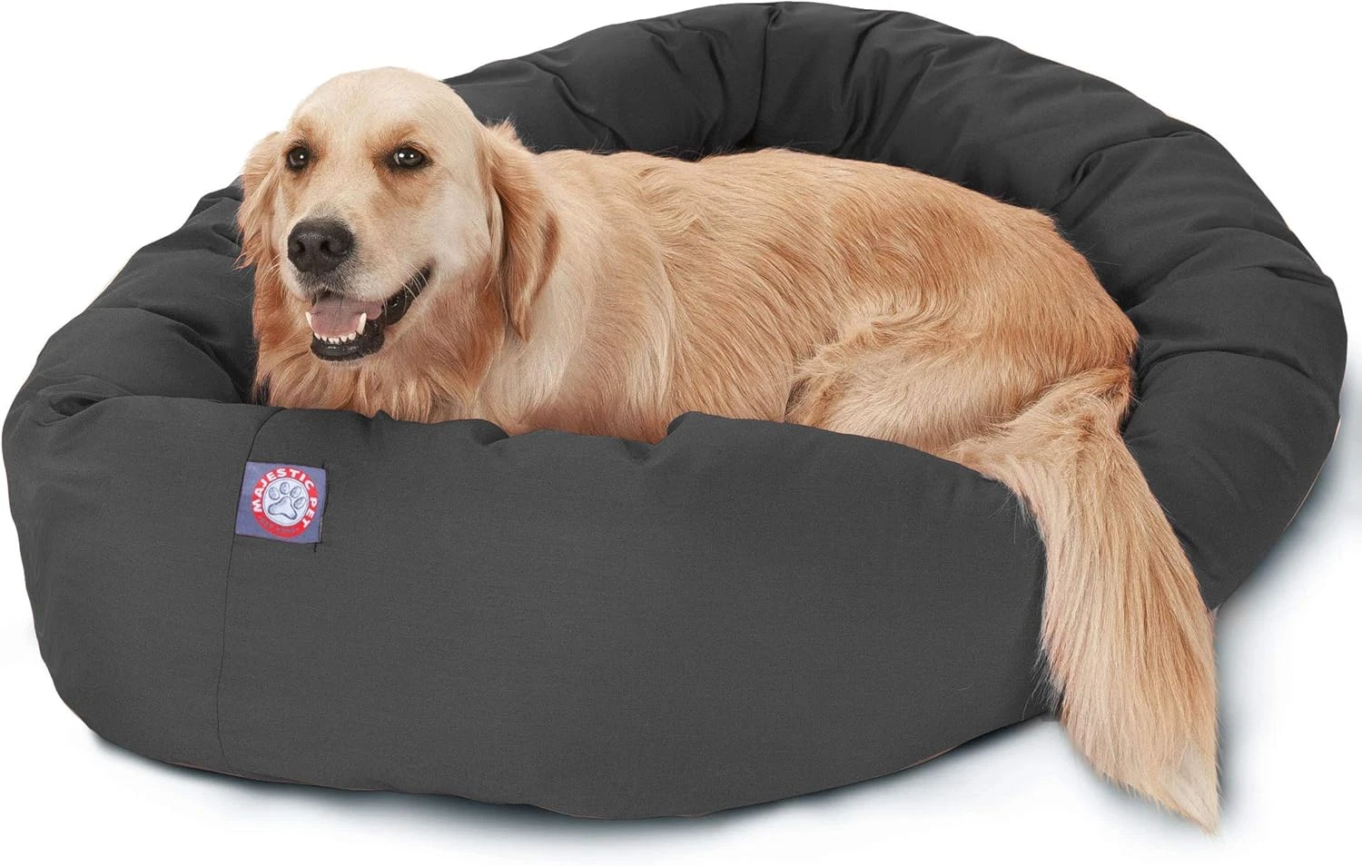 Large Gray Dog Bagel Calming Bed with Spine Support - Soft Round Pet Bed