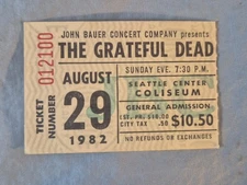 August 8-29-82 1982 GRATEFUL DEAD Ticket Stub Seattle Center Coliseum