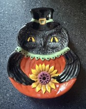 Johanna Parker Thanksgiving Pilgrim CROW w/ Sunflower Spoon Rest Trinket Tray