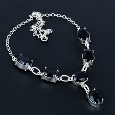 Black Spinel Oval Gemstone 925 Sterling Silver Solitaire Necklace 18" VJ 293