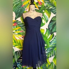David’s Bridal XS/2 Navy Blue Strapless Bridesmaid Front Cascade Prom Dress