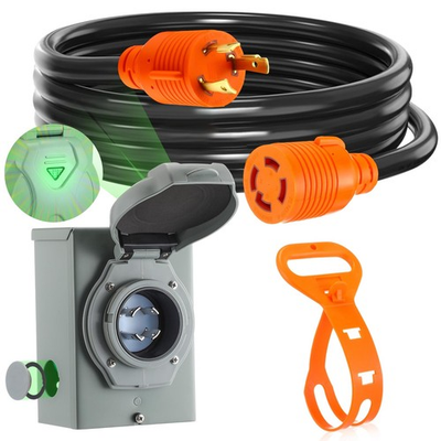 #ad 30 Amp Generator Cord and Power Inlet Box L5 30P to L14 30R 30 Amp 3 to 4 Prong $51.60