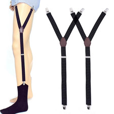 2Pcs Men'S Shirt Holders Stays Y-Style Adjustable Elastic Leg Suspenders Straps
