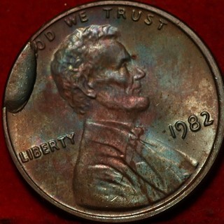 Uncirculated Great Toning 1982 Obverse Cud Error Lincoln Memorial Cent