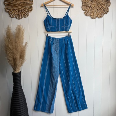 Free People set co-ord matching set pants and crop top cotton striped Small