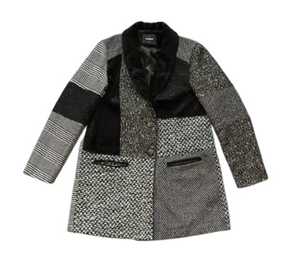 Desigual Damen schwarz & weiß Merlon Tweed Knopfleiste Mantel Jacke UK 16 neu mit Etikett