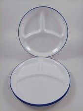 Set of 4 Corelle by Corning Divided 10-1/4" Dinner Plates White w/ Dark Blue Rim