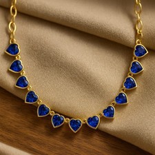 14K Gold Natural Blue Sapphire Heart Necklace  September Birthstone  1057