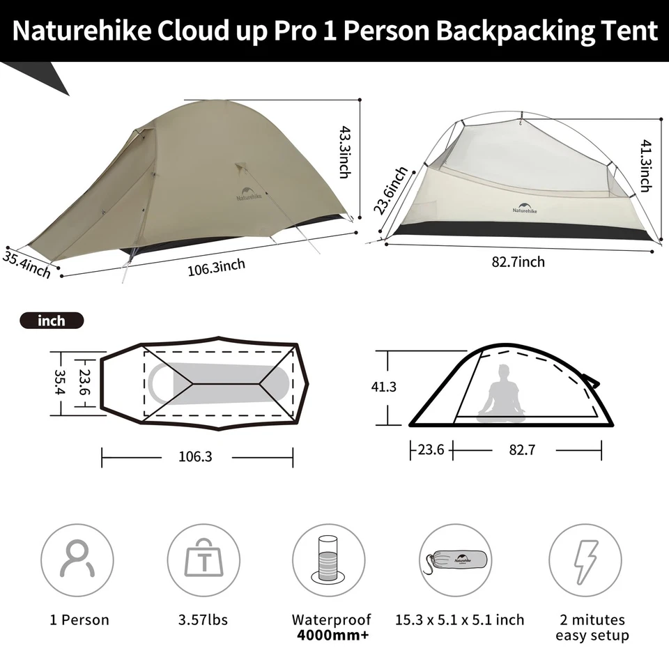 Barraca Cloud-Up 1 pessoa, tendas leves para mochila para um homem, à prova d'água... - Imagem 2 de 4