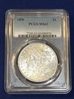 1896-P Morgan Silver Dollar $1 PCGS MS63 Shiny Wih RFID