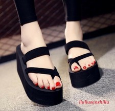 Womens Wedge Heel Flip Flops Slippers Sandals Casual Platform Beach Shoes Summer