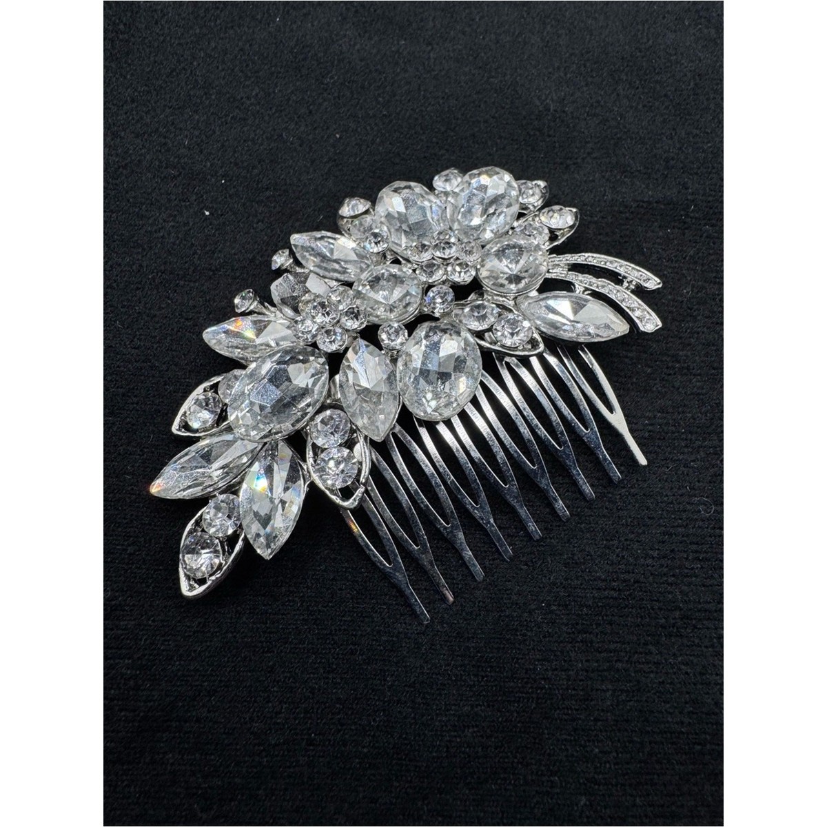Elegant Silver and White Hair Comb H8 Wedding Hair Comb - Silver Wire Crystals Beautiful  main image 2