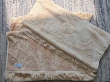 Vtg 70s Set Of 2 Lady Pepperell Bath Towel Tan Floral Cottage Granny Core Fringe