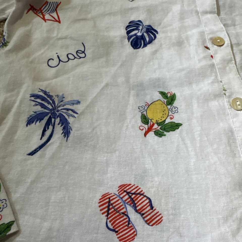 New Women’s S C&C California Linen Blend LS Tropical Beach Ciao Button Up Blouse - Image 2 of 4