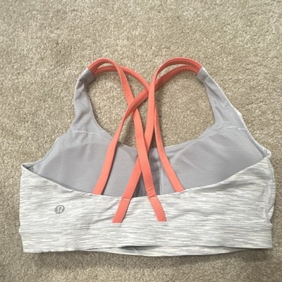 Lululemon Energy Bra S Gray/Orange Striped Moderate Support Padded Crossback