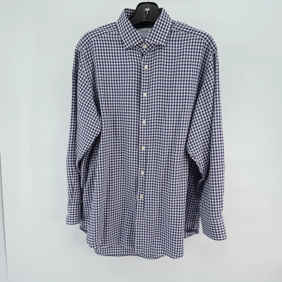 Camisa Charles Tyrwhitt Calce Clásico Abotonada Para Hombres 161/2/33 Azul Cuadros Guinga Defecto Foto 2 de 4