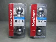 Lot of 2 Kwikset Satin Nickel Bed and Bath Doorknobs 93001-874