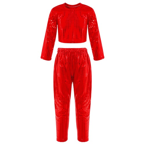 Girls Sequined Tracksuit Long Sleeve Crop Top Harem Pants Hip Hop Dance Outfits - Picture 41 of 69