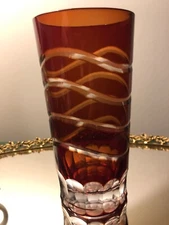 Brown Chocolate Cut to Clear Bohemian Crystal Tumbler Iced Tea Glass 5.5”